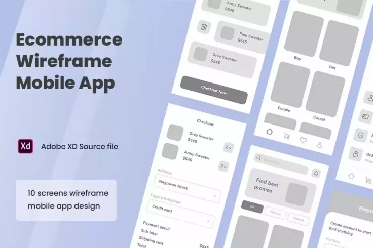 View Information about eCommerce Mobile App Wireframing Kit for Adobe XD